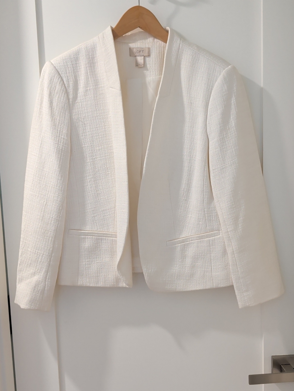 LOFT Cream Textured Open-Front Blazer